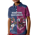 Roosters-Sea Eagles Rugby Custom Kid Polo Shirt Half Grunge Style