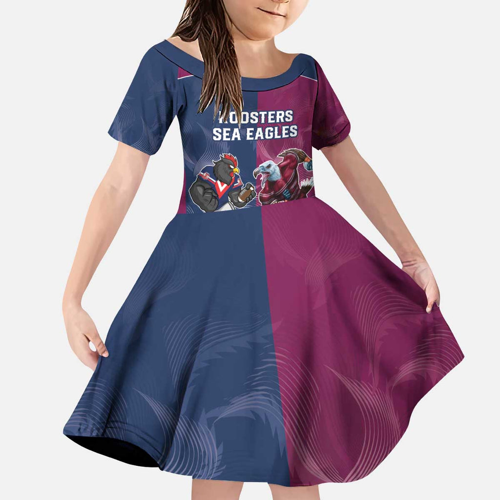Roosters-Sea Eagles Rugby Custom Kid Short Sleeve Dress Half Grunge Style