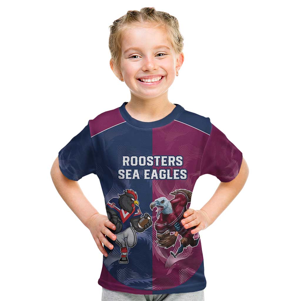 Roosters-Sea Eagles Rugby Custom Kid T Shirt Half Grunge Style