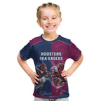 Roosters-Sea Eagles Rugby Custom Kid T Shirt Half Grunge Style