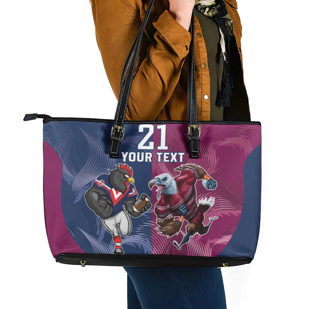 Roosters-Sea Eagles Rugby Custom Leather Tote Bag Half Grunge Style