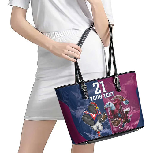 Roosters-Sea Eagles Rugby Custom Leather Tote Bag Half Grunge Style