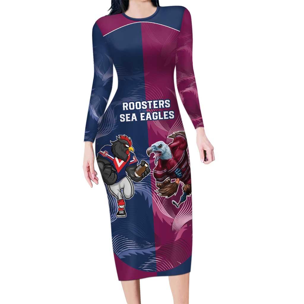 Roosters-Sea Eagles Rugby Custom Long Sleeve Bodycon Dress Half Grunge Style