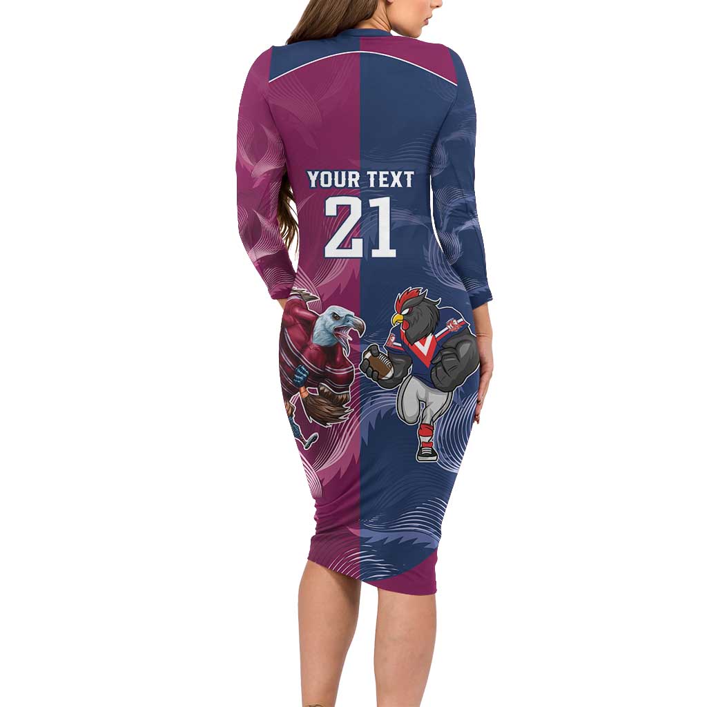 Roosters-Sea Eagles Rugby Custom Long Sleeve Bodycon Dress Half Grunge Style