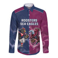 Roosters-Sea Eagles Rugby Custom Long Sleeve Button Shirt Half Grunge Style