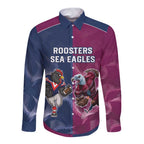 Roosters-Sea Eagles Rugby Custom Long Sleeve Button Shirt Half Grunge Style