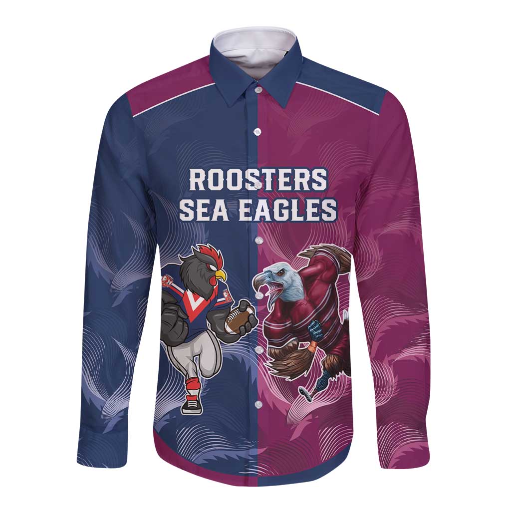 Roosters-Sea Eagles Rugby Custom Long Sleeve Button Shirt Half Grunge Style