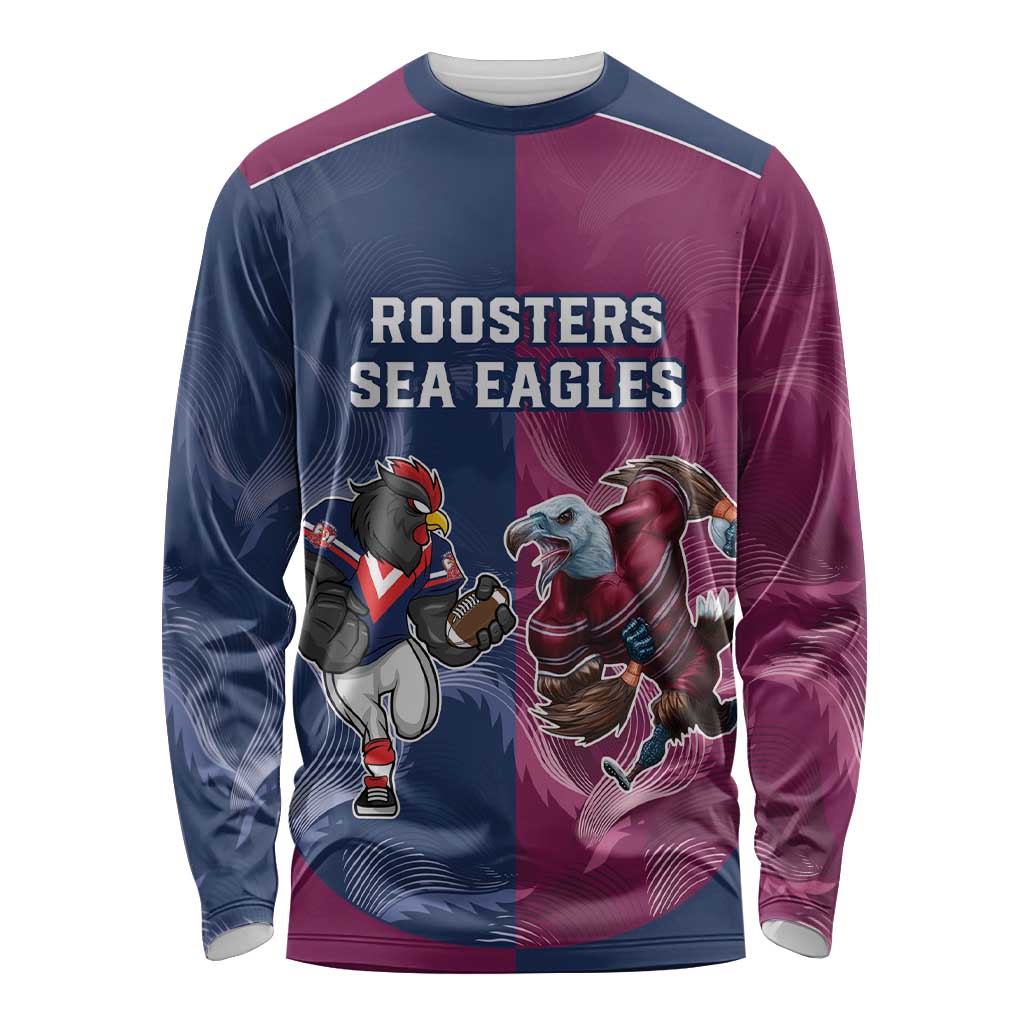 Roosters-Sea Eagles Rugby Custom Long Sleeve Shirt Half Grunge Style