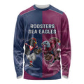 Roosters-Sea Eagles Rugby Custom Long Sleeve Shirt Half Grunge Style