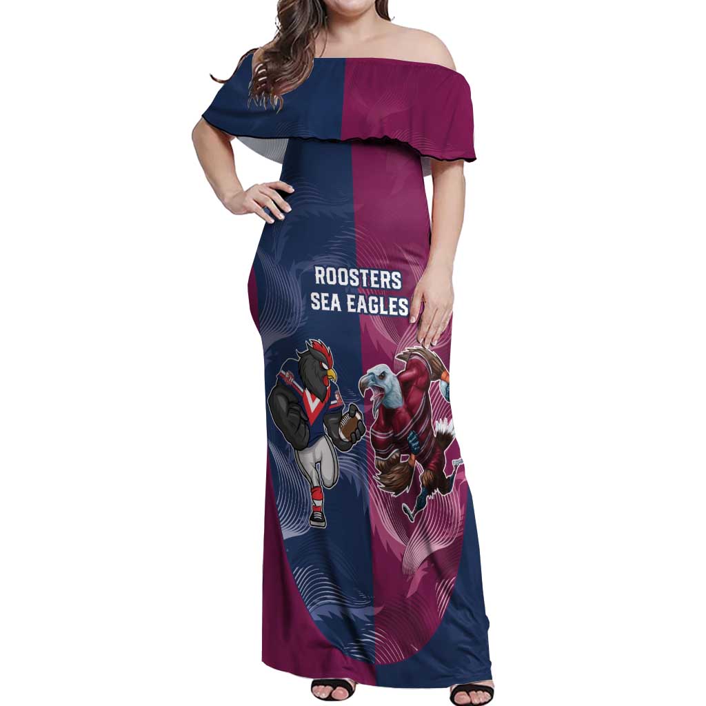 Roosters-Sea Eagles Rugby Custom Off Shoulder Maxi Dress Half Grunge Style