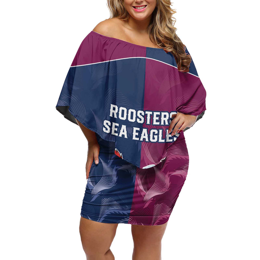 Roosters-Sea Eagles Rugby Custom Off Shoulder Short Dress Half Grunge Style