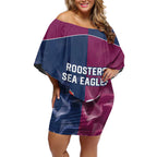 Roosters-Sea Eagles Rugby Custom Off Shoulder Short Dress Half Grunge Style