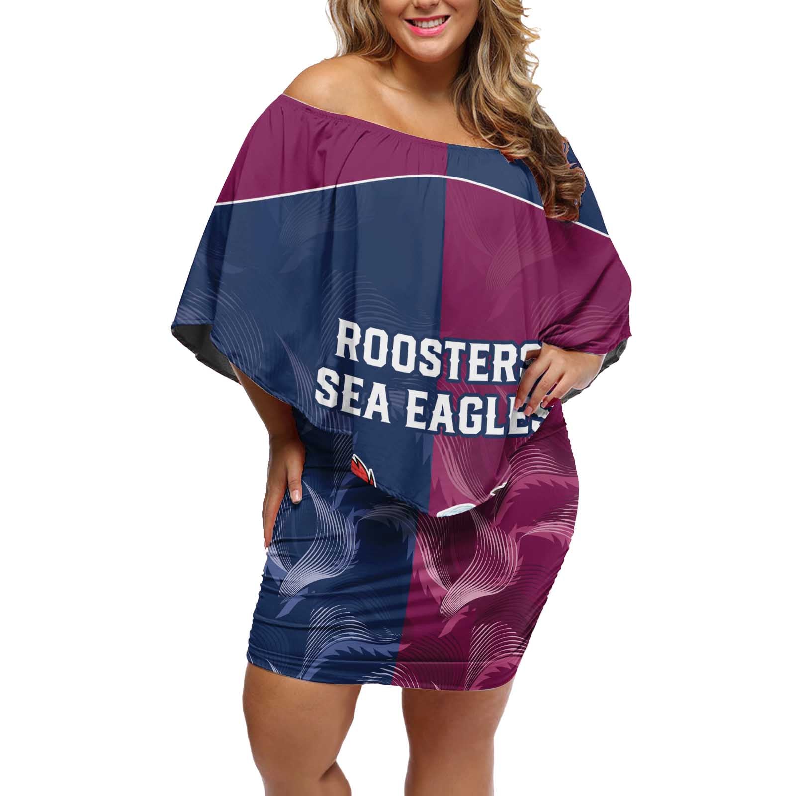 Roosters-Sea Eagles Rugby Custom Off Shoulder Short Dress Half Grunge Style