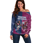Roosters-Sea Eagles Rugby Custom Off Shoulder Sweater Half Grunge Style