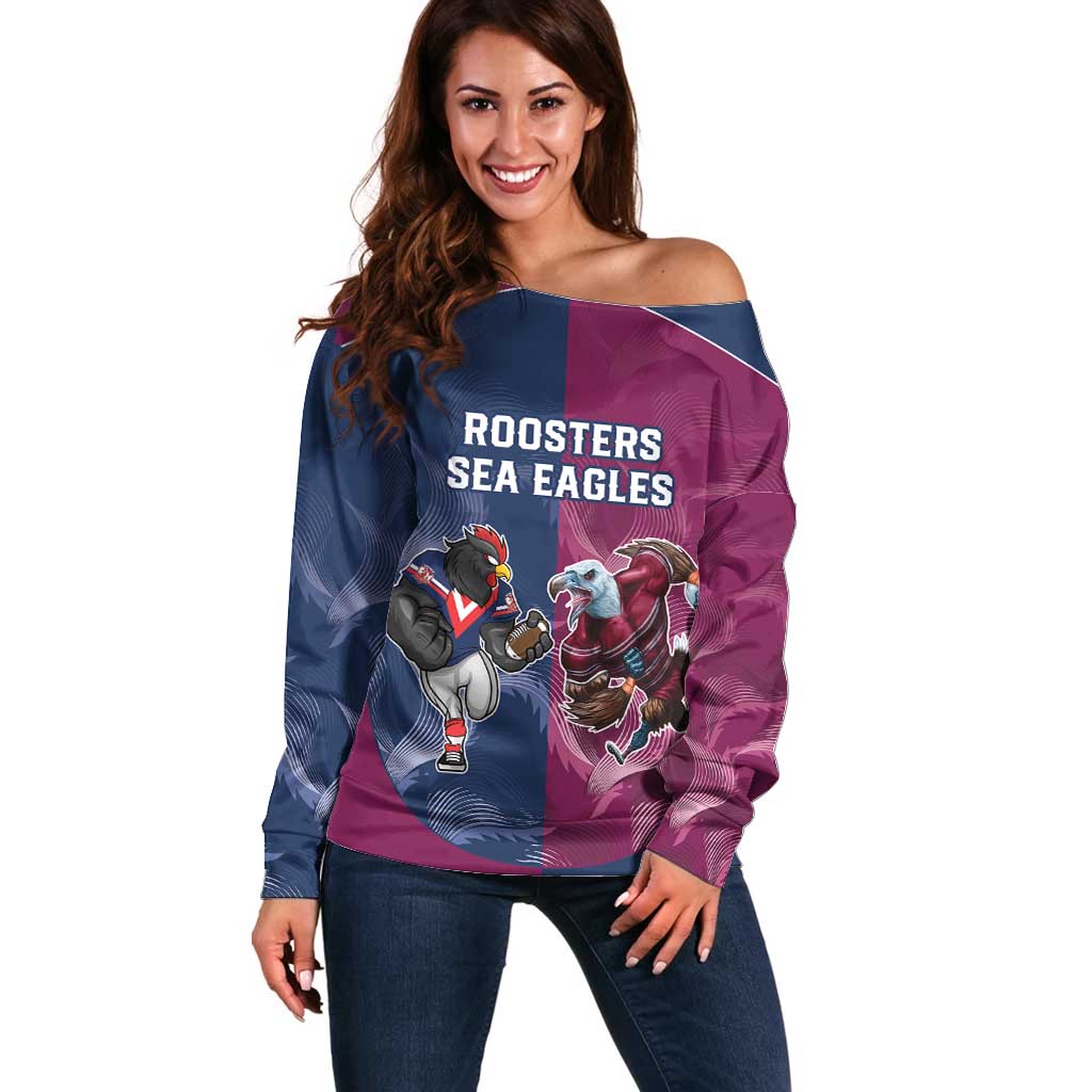 Roosters-Sea Eagles Rugby Custom Off Shoulder Sweater Half Grunge Style
