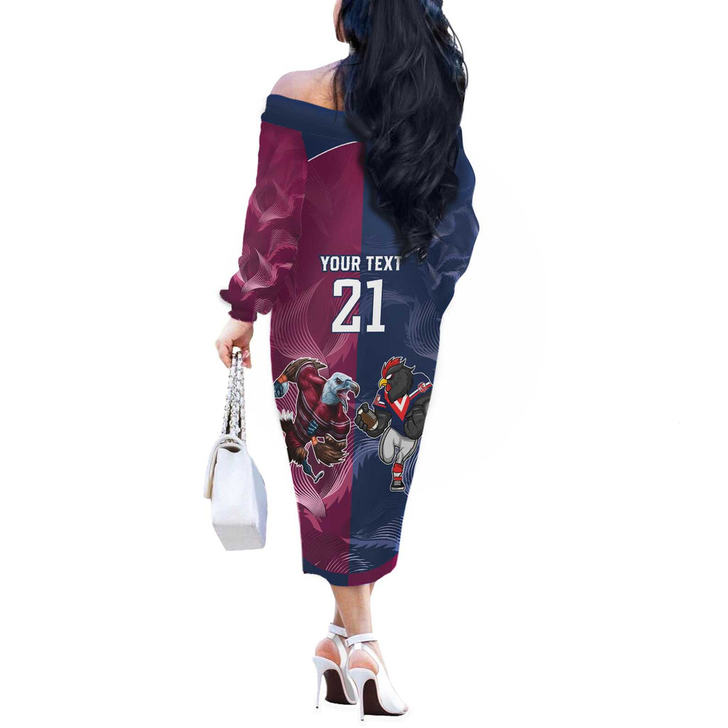 Roosters-Sea Eagles Rugby Custom Off The Shoulder Long Sleeve Dress Half Grunge Style