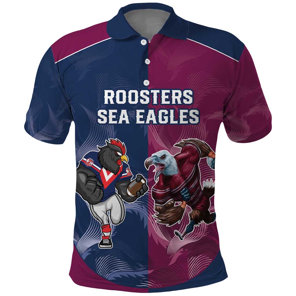 Roosters-Sea Eagles Rugby Custom Polo Shirt Half Grunge Style