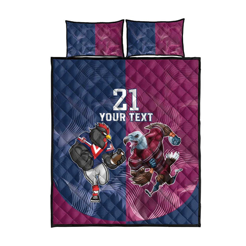 Roosters-Sea Eagles Rugby Custom Quilt Bed Set Half Grunge Style