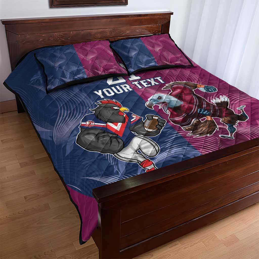 Roosters-Sea Eagles Rugby Custom Quilt Bed Set Half Grunge Style