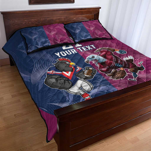 Roosters-Sea Eagles Rugby Custom Quilt Bed Set Half Grunge Style
