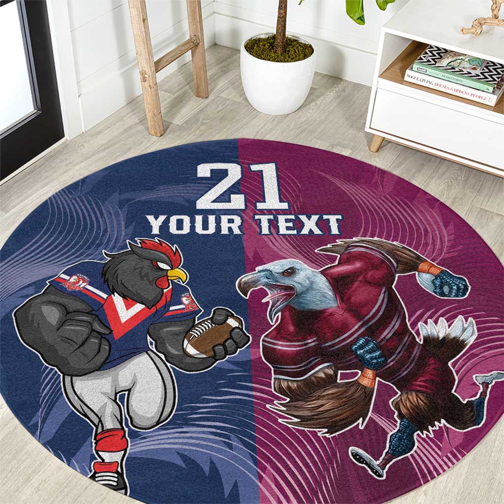 Roosters-Sea Eagles Rugby Custom Round Carpet Half Grunge Style