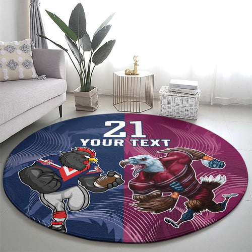 Roosters-Sea Eagles Rugby Custom Round Carpet Half Grunge Style