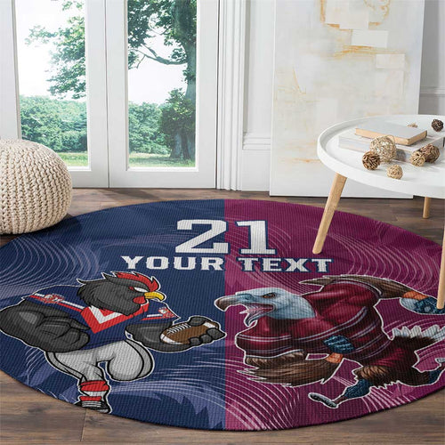 Roosters-Sea Eagles Rugby Custom Round Carpet Half Grunge Style
