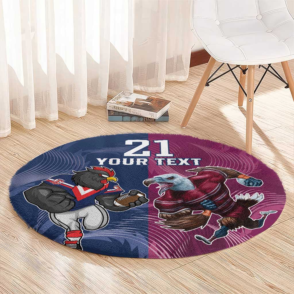 Roosters-Sea Eagles Rugby Custom Round Carpet Half Grunge Style