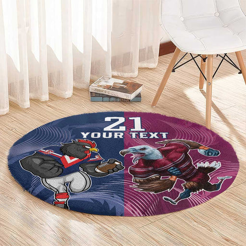 Roosters-Sea Eagles Rugby Custom Round Carpet Half Grunge Style