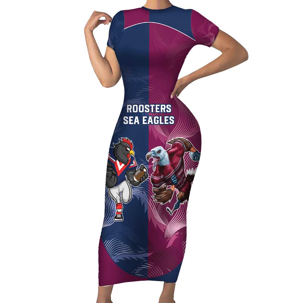 Roosters-Sea Eagles Rugby Custom Short Sleeve Bodycon Dress Half Grunge Style