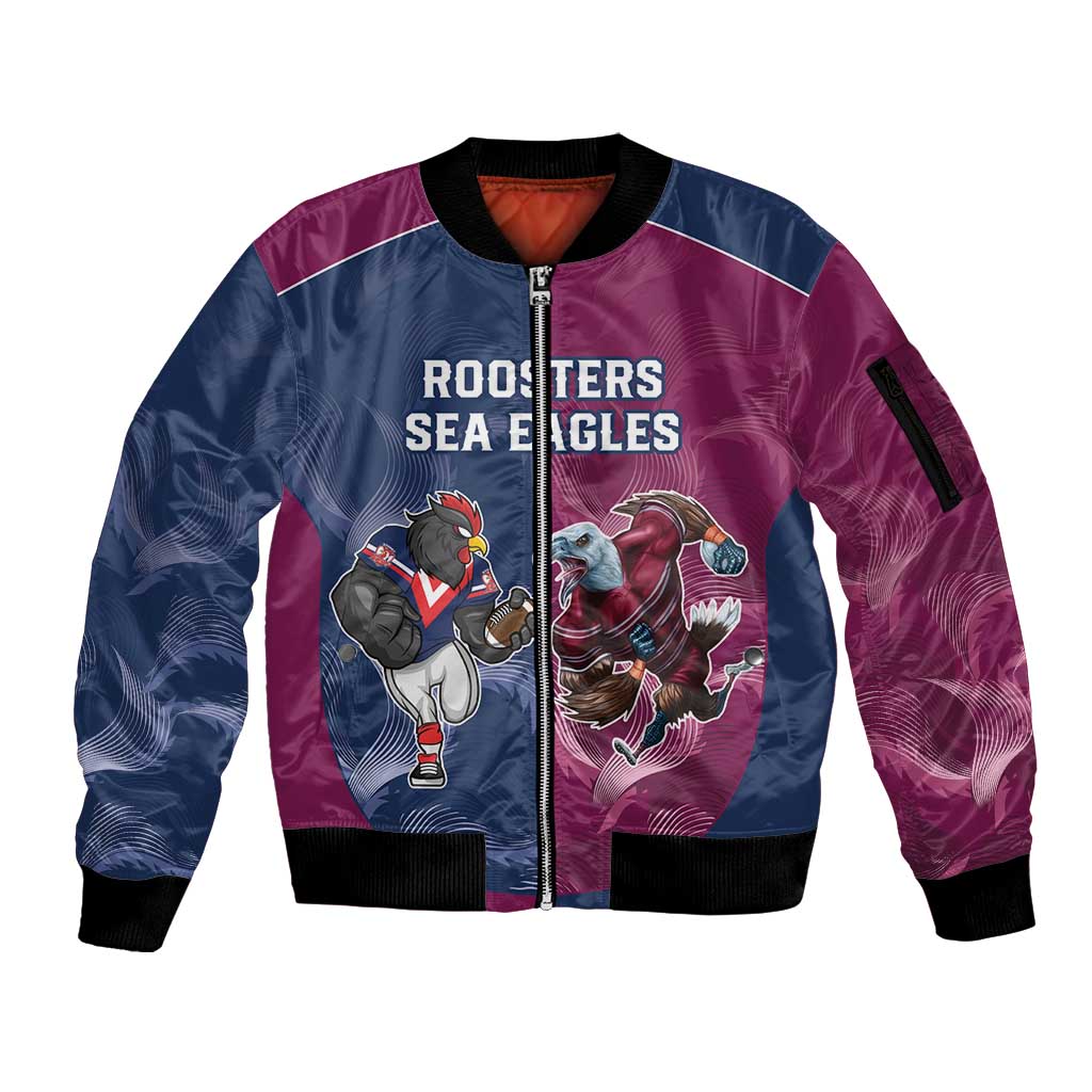Roosters-Sea Eagles Rugby Custom Sleeve Zip Bomber Jacket Half Grunge Style