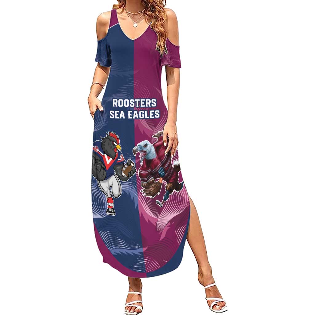 Roosters-Sea Eagles Rugby Custom Summer Maxi Dress Half Grunge Style