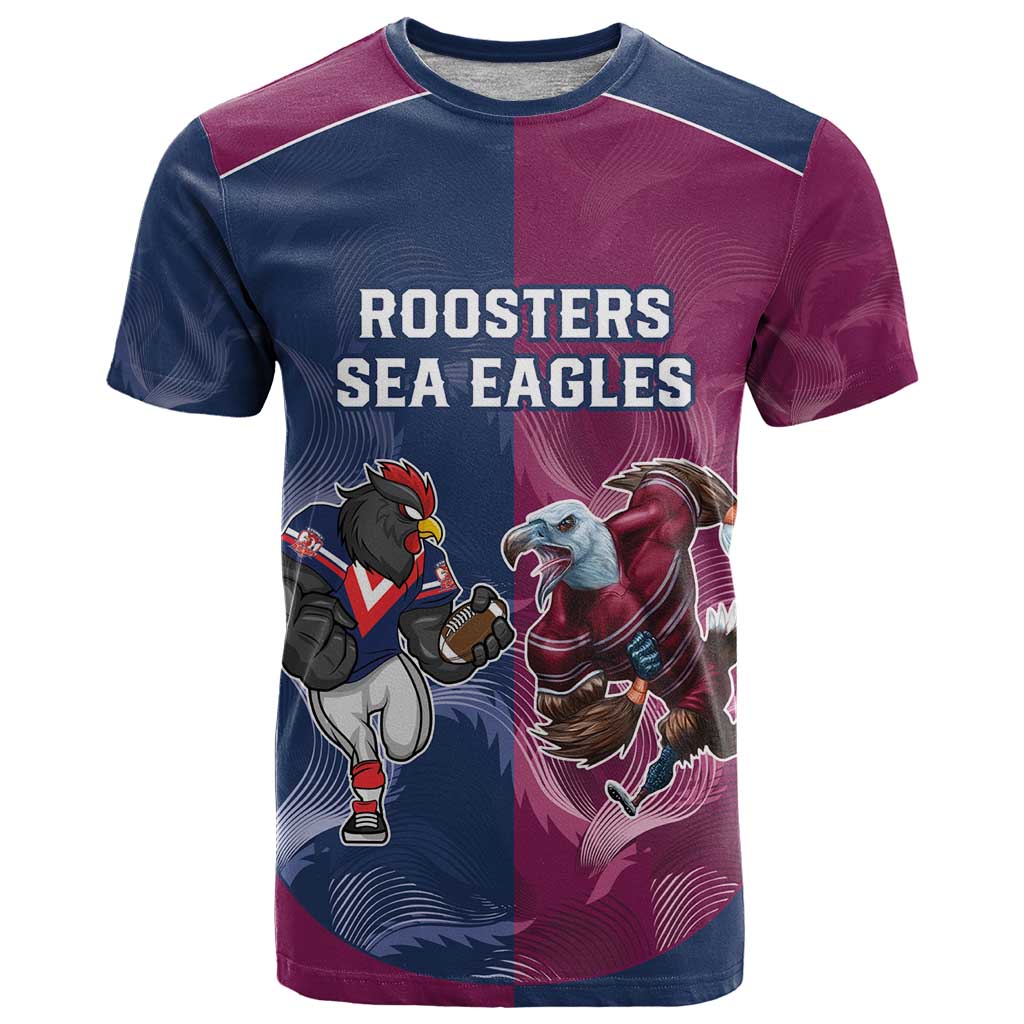 Roosters-Sea Eagles Rugby Custom T Shirt Half Grunge Style