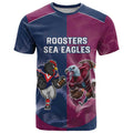Roosters-Sea Eagles Rugby Custom T Shirt Half Grunge Style