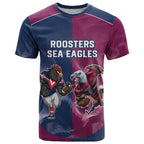 Roosters-Sea Eagles Rugby Custom T Shirt Half Grunge Style