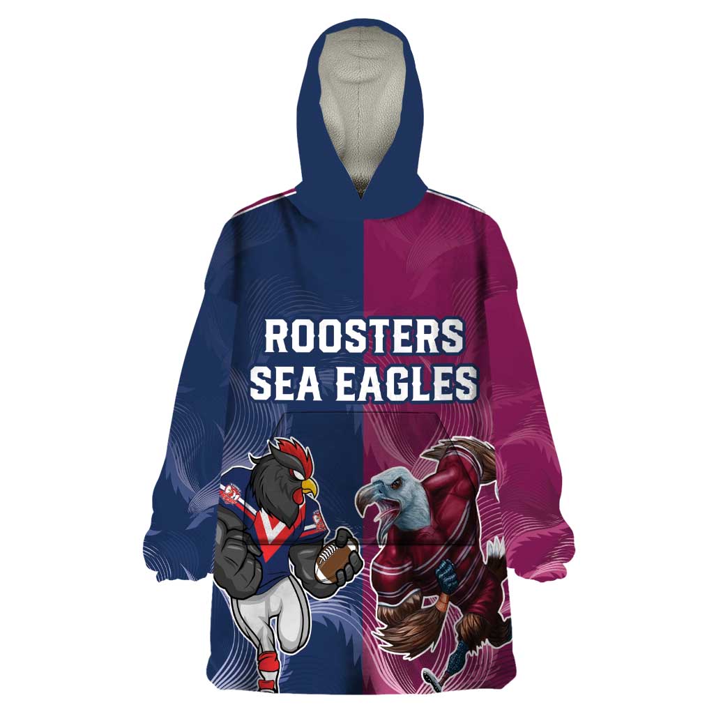 Roosters-Sea Eagles Rugby Custom Wearable Blanket Hoodie Half Grunge Style