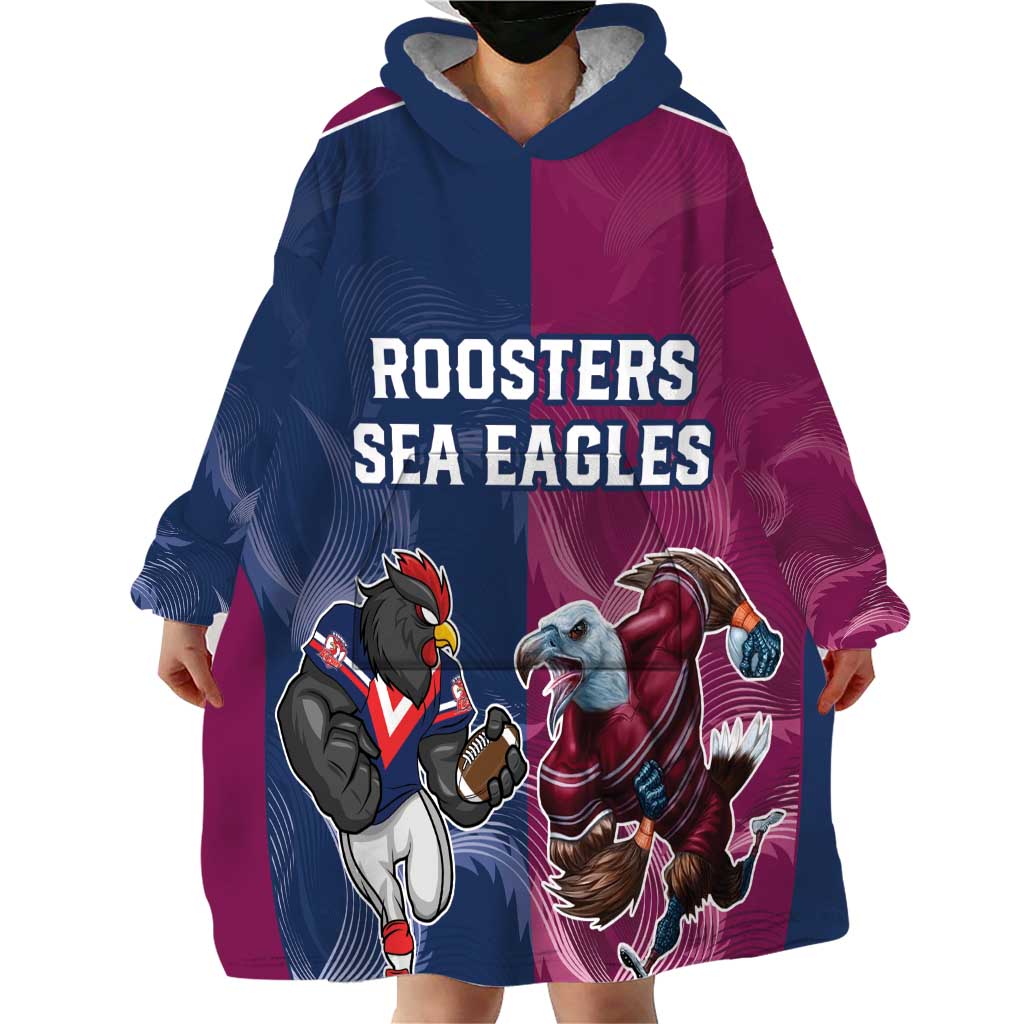 Roosters-Sea Eagles Rugby Custom Wearable Blanket Hoodie Half Grunge Style