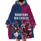 Roosters-Sea Eagles Rugby Custom Wearable Blanket Hoodie Half Grunge Style