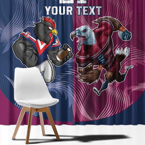 Roosters-Sea Eagles Rugby Custom Window Curtain Half Grunge Style