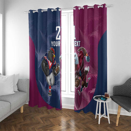 Roosters-Sea Eagles Rugby Custom Window Curtain Half Grunge Style