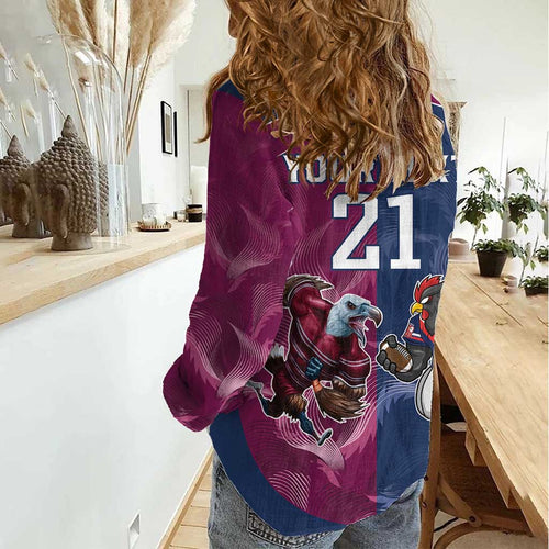 Roosters-Sea Eagles Rugby Custom Women Casual Shirt Half Grunge Style