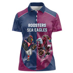 Roosters-Sea Eagles Rugby Custom Women Polo Shirt Half Grunge Style