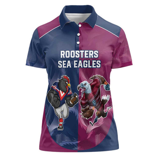 Roosters-Sea Eagles Rugby Custom Women Polo Shirt Half Grunge Style