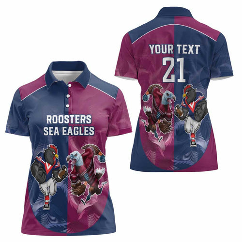 Roosters-Sea Eagles Rugby Custom Women Polo Shirt Half Grunge Style