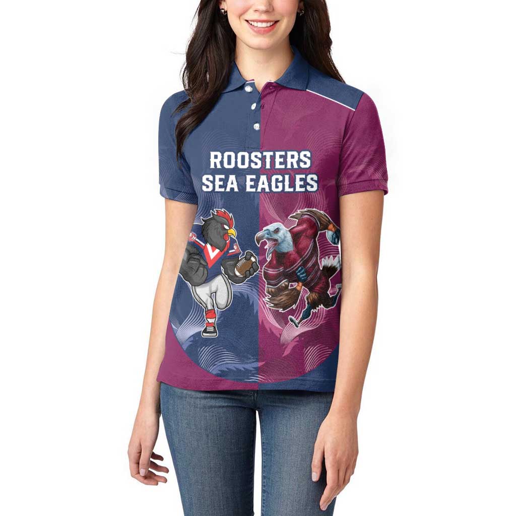 Roosters-Sea Eagles Rugby Custom Women Polo Shirt Half Grunge Style
