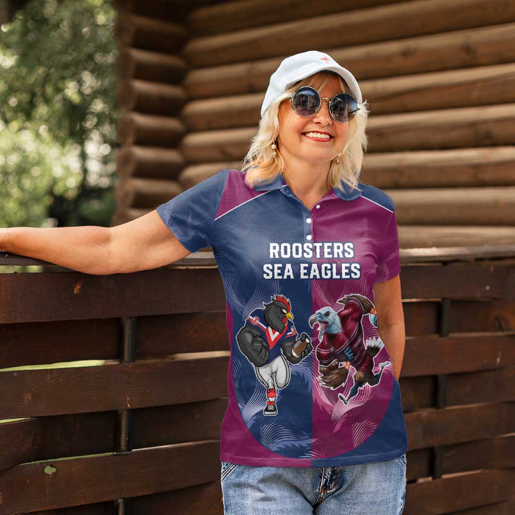 Roosters-Sea Eagles Rugby Custom Women Polo Shirt Half Grunge Style