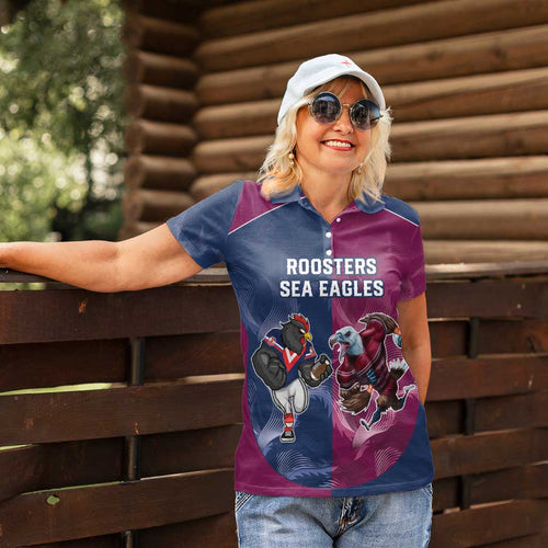 Roosters-Sea Eagles Rugby Custom Women Polo Shirt Half Grunge Style