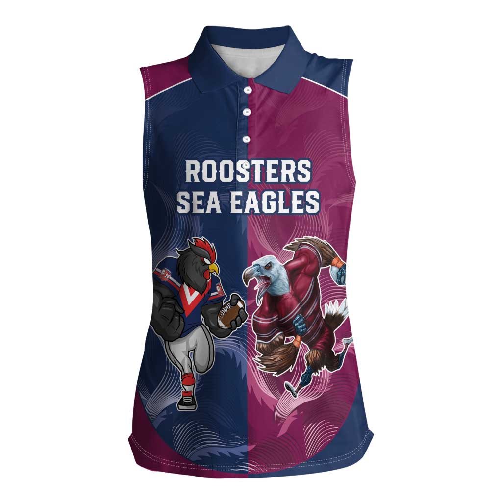 Roosters-Sea Eagles Rugby Custom Women Sleeveless Polo Shirt Half Grunge Style