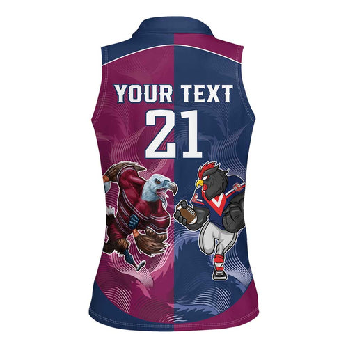Roosters-Sea Eagles Rugby Custom Women Sleeveless Polo Shirt Half Grunge Style