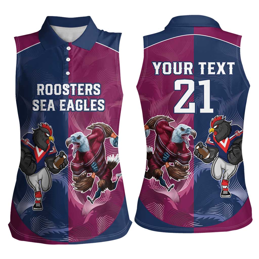 Roosters-Sea Eagles Rugby Custom Women Sleeveless Polo Shirt Half Grunge Style